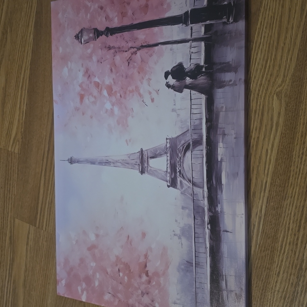 Romantic Parisian Scene Canvas Art in Pink and Gray